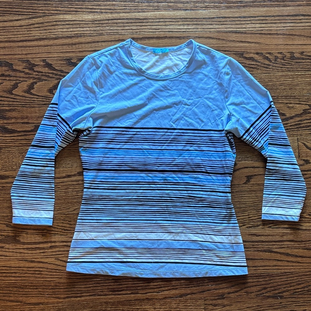 J. McLaughlin Catalina Stripe Signature Tee Stretch 3/4 Sleeve, Blue, Size S
